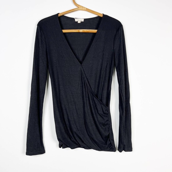 Silence and Noise grey ribbed deep v neck wrap top long sleeve size medium - Picture 6 of 6